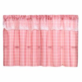 Pink Plaid Cafe Kitchen Curtains Half Window Curtain Bedroom Doorway Curtain, 55x24 inch