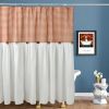 HIG Farmhouse Rust / Taupe with Ivory Buffalo Plaid Shower Curtain, Boho Rustic Decorative Bathroom Curtain with Buttons, Vintage Natural Textured Cot