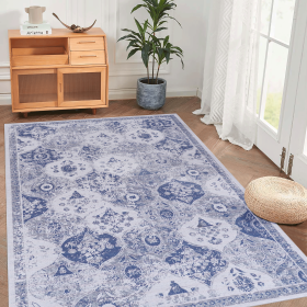 6x9 Area Rugs, Blue Washable Rug, Low-Pile, Non-Slip, Non-Shedding, Foldable, Kid & Pet Friendly - Area Rugs for living room, bedroom, kitchen, dining