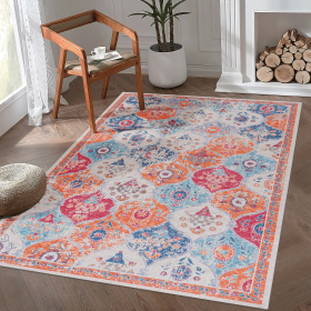 Naar 6x9 Cream Area Rugs, Washable Rug, Low-Pile, Non-Slip, Non-Shedding, Foldable, Kid & Pet Friendly - Area Rugs for living room, bedroom, kitchen,