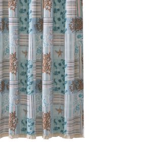 Sea Life Print Shower Curtain with Button holes, Blue and Brown