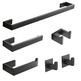 6 Pieces Bathroom Hardware Accessories Set Matte Black Towel Bar Set,Wall Mounted,Premium Stainless Steel