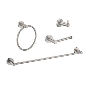 Brushed Nickel Bathroom Hardware Set 4 Pieces; Towel Bar Set Stainless Steel Wall Mounted;  Includes 16In Hand Towel Bar;  Towel Ring;  Robe Towel Hoo