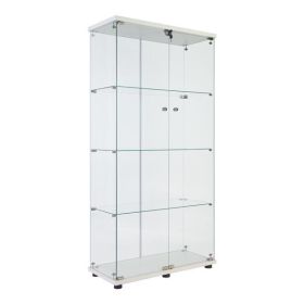 Two Door Glass Cabinet Glass Display Cabinet with 4 Shelves, White