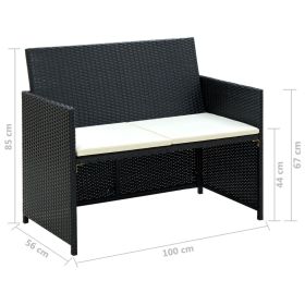 vidaXL 4 Piece Patio Lounge with Cushions Set Poly Rattan Black