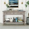 Classic Retro Style Console Table with Three Top Drawers and Open Style Bottom Shelf, Easy Assembly (Gray Wash)