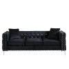 82.3" Width Modern Velvet Sofa Jeweled Buttons Tufted Square Arm Couch Black,2 Pillows Included