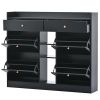 Modern Shoe Cabinet with 4 Flip Drawers, Multifunctional 2-Tier Shoe Storage Organizer with Drawers, Free Standing Shoe Rack for Entrance Hallway, Bla