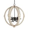 6 - Light Wood Chandelier, Hanging Light Fixture with Adjustable Chain for Kitchen Dining Room Foyer Entryway, Bulb Not Included