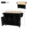 Kitchen Cart with Rubber wood Drop-Leaf Countertop ,Cabinet door internal storage racks,Kitchen Island on 5 Wheels with Storage Cabinet and 3 Drawers