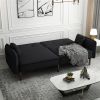 Convertible Sofa Bed with Wood Legs in Cotton Linen Fabric(Black)