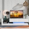 TV Stand with Two Media Storage Cabinets Modern High Gloss Entertainment Center for 75 Inch TV, 16-color RGB LED Color Changing Lights for Living Room