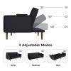 Convertible Sofa Bed with Wood Legs in Cotton Linen Fabric(Black)