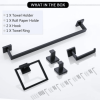 5 PC Bathroom Accessory Set in Matte Black Towel Bar Toilet Paper Holder Hook Towel Ring