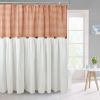 HIG Farmhouse Rust / Taupe with Ivory Buffalo Plaid Shower Curtain, Boho Rustic Decorative Bathroom Curtain with Buttons, Vintage Natural Textured Cot