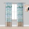 Vira 63 Inch Window Curtains, Ocean Waves and Sand Print, Rod Pockets