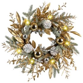 Christmas Wreath 20 Inch Christmas Door Decoration Garland With Warm Lights (Option: Colored)