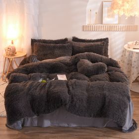 Luxury Thick Fleece Duvet Cover Queen King Winter Warm Bed Quilt Cover Pillowcase Fluffy Plush Shaggy Bedclothes Bedding Set Winter Body Keep Warm (Option: Dark Grey-2.0M)