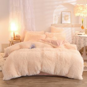 Luxury Thick Fleece Duvet Cover Queen King Winter Warm Bed Quilt Cover Pillowcase Fluffy Plush Shaggy Bedclothes Bedding Set Winter Body Keep Warm (Option: Beige-1.5m bed sheet)