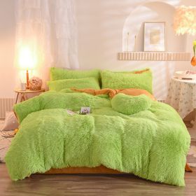 Luxury Thick Fleece Duvet Cover Queen King Winter Warm Bed Quilt Cover Pillowcase Fluffy Plush Shaggy Bedclothes Bedding Set Winter Body Keep Warm (Option: Green-1.8M)