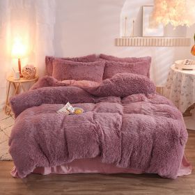 Luxury Thick Fleece Duvet Cover Queen King Winter Warm Bed Quilt Cover Pillowcase Fluffy Plush Shaggy Bedclothes Bedding Set Winter Body Keep Warm (Option: Bean Paste-1.8m bed sheet)