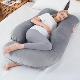 J-shaped Crystal Velvet Maternity Pillow (Color: Dark grey)