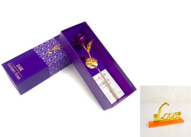 24K Luminous Color Gold Rose Flower Set (Option: Purple purple gift with base)