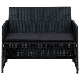 vidaXL 2 Seater Patio Sofa with Cushions Black Poly Rattan (Option: as picture)