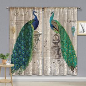 1 Pair Of Vintage Peacock Window Curtains (Composition: 100%Polyester, size: 29.53x65.35inch X 2pcs)