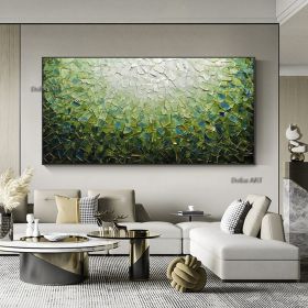 Handmade Large Abstract Oil Painting on Canvas;  Original Textured Boho Wall Art Green Fancy Acrylic Painting Modern Living Room Home Decor (size: 70x140cm)