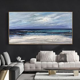 Handpainted Oil Painting CanvasWall Art Decoration Abstract Knife Painting Seascape Blue For Home Decor Living Room hallway bedroom luxurious decorati (size: 50x100cm)