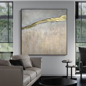 Hand Painted Texture Abstract Oil Painting Gold Foil Modern Home Wall Art Hangings Canvas Paintings For Living Room Hotel Decor (size: 150x150cm)