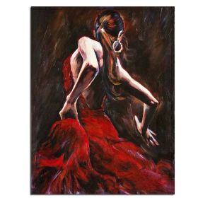 Ha's Art Handmade Abstract Oil Painting Wall Art Modern Beautiful Red Dancing Girl Picture Canvas Home Decor For Living Room Bedroom No Frame (size: 90x120cm)