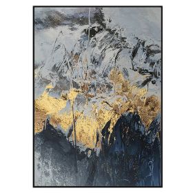 Best Art  Blue Gray Yellow Abstract Gold Foil Oil Painting Canvas Handmade Painting Home Decor Oil Painting Artwork No Frame (size: 60x90cm)