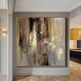 Large Original Hand Painted Abstract Modern Golden Oil Paintings On Canvas Wall Art Entryway Living Room Home Decor No Frame (size: 90x90cm)