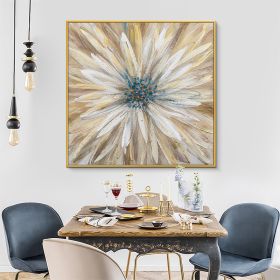 Abstract Golden White Flowers Hand Painted Oil Painting On Canvas Art Wall Pictures Painting For Living Room Home Decor Gift (size: 70x70cm)