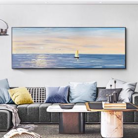 100% Handpainted Modern Abstract Simple Ocean Seaside Pure Ocean Sea oil painting Scandinavian wall artwork for home decor gift (size: 150x220cm)