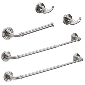 5 Pieces Bathroom Hardware Accessories Set Towel Bar Towel Holder Robe Hook Toilet Paper Holder Stainless Steel (Color: Brushed Nickel)