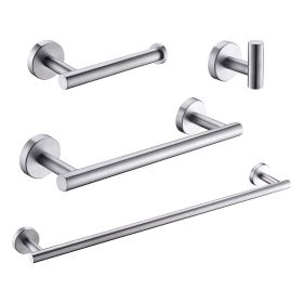 Wall Mounted Towel Rail, 4 Pieces Bathroom Accessories Set, Stainless Steel Toilet Roll Holder and Hooks (Color: Brushed Nickel)