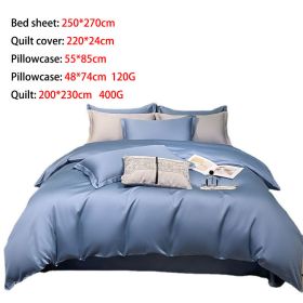 Comfortable high-grade soft cotton bedding, four-piece set, bed sheet * 1, duvet cover * 1, pillowcase * 2 (Color: Blue, core: With pillowcase and comforter)