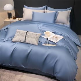 Comfortable high-grade soft cotton bedding, four-piece set, bed sheet * 1, duvet cover * 1, pillowcase * 2 (Color: Blue, core: Without pillowcase and comforter)