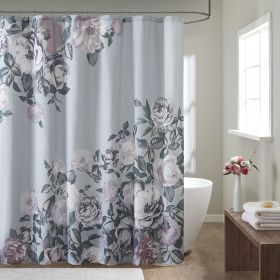 Cotton Floral Printed Shower Curtain (Color: as Pic)